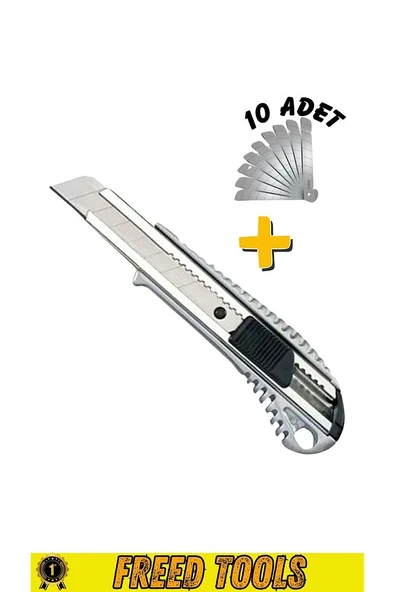 Metal Maket Bıçağı Falçata + 10 Adet Yedek Bıçak Büyük Boy ürün görseli 1