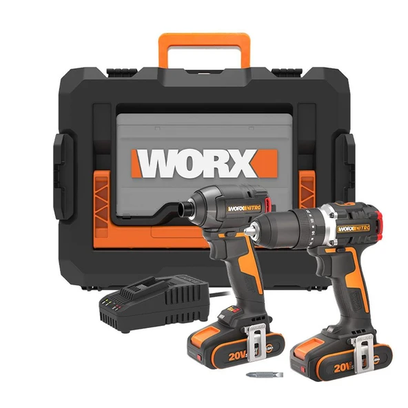 Worx WX925 20Volt/2.0Ah Li-ion Çift Akülü Kömürsüz Profesyonel Darbeli Matkap+WX265 Kömürsüz Darbeli Tornavida Kombo Set ürün görseli 1