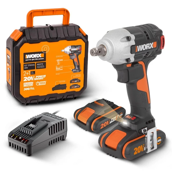 WORX WX272 20Volt/2.0Ah Li-ion Çift Akülü Şarjlı 300Nm Kömürsüz Profesyonel Somun Sıkma ürün görseli 1