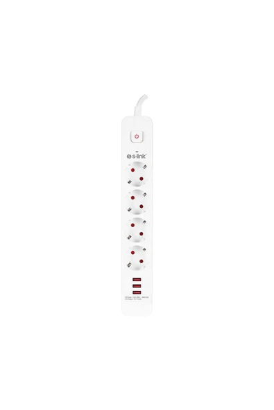 S-LINK SPG403U 1.5M 750 JOULE 3 USB 5V2.4A 4LÜ ANAHTARLI AKIM KORUMALI PRİZ ürün görseli 1