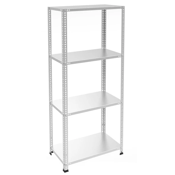 4 Katlı Galvaniz Çelik Raf - Depo, Arşiv, Kiler, Dosya, Market Rafı  31x60 cm 250 cm 1.50 mm ürün görseli 1