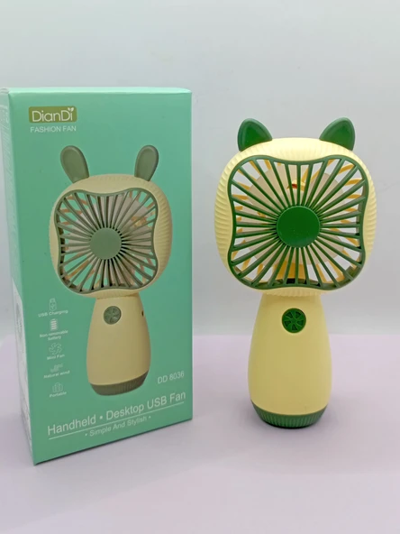 Mini Fan Kedi Model Fan Şarj Edilebilir El Fanı Vantilatör - Yeşil ürün görseli 1