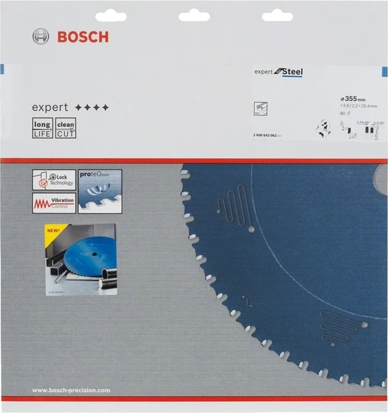 BOSCH Expert Metal 355x2.6x25.4 mm 80 Diş Elmas Uçlu Metal Kesme Daire Testeresi (2608643062) ürün görseli 1