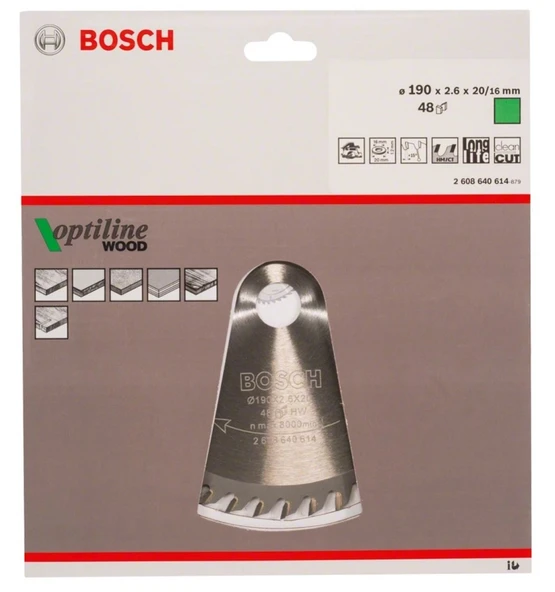 BOSCH Optiline Wood 190x20 mm 48 Diş Ahşap Daire Testere Bıçağı ürün görseli 1