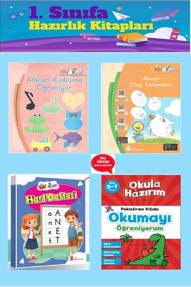 1.Sınıfa Hazırlık Seti (Kodlama Öğreniyor+Çizgi Çalışmaları+Harf Defteri+Okumayı Öğreniyorum) ürün görseli 1