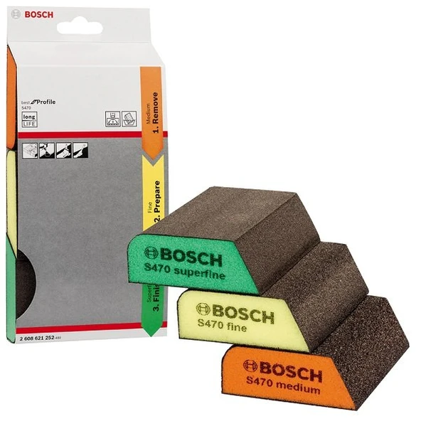 BOSCH S470 Çok Amaçlı Kombi Sünger Zımpara Seti 3 Parça ürün görseli 1