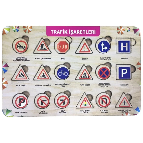 Farbu Oyuncak Trafik İşaretleri 18 Pcs Eğitici Ahşap Puzzle FBP22 ürün görseli 1