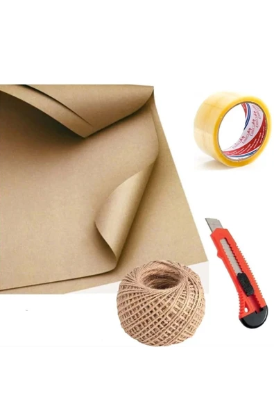 Çeyiz Kağıdı 10 Adet 70x100 Kraft Kağıdı + 1 Adet Jüt İp + 1 Adet Maket Bıçağı + 1 Adet Koli Bandı ürün görseli 1