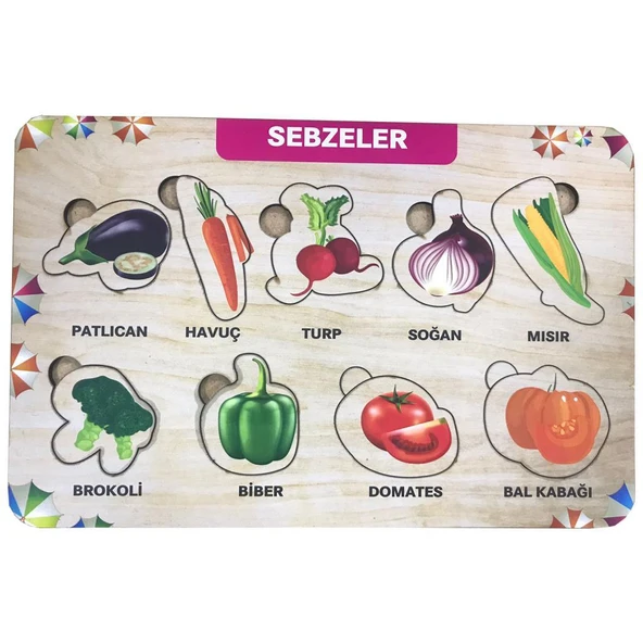 Farbu Oyuncak Sebzeler 9 Pcs Eğitici Ahşap Puzzle FBP20 ürün görseli 1