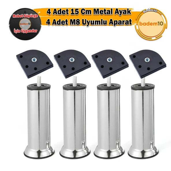 Mobilya Kanepe Baza Yatak Koltuk Destek Yükseltme Ayağı M8 Civatalı Aparat Krom Metal 15 cm Ayaklar ürün görseli 1