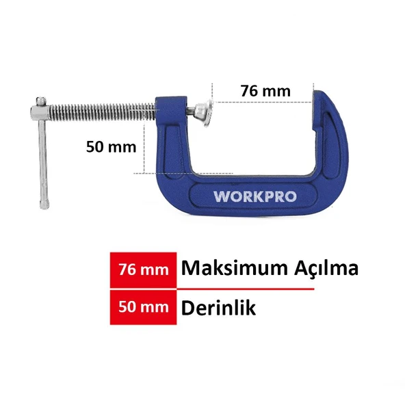 WORKPRO WP232018 75mm G Tipi İşkence - Resim 2