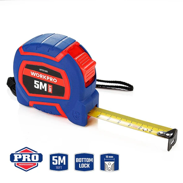 WORKPRO WP261009 5Mx19mm/16Ft. Naylon Kaplama Sarı Çelik Şerit Metre ürün görseli 1