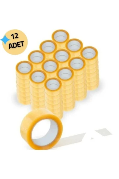 12 Adet 1.Kalite Holment Koli Bandı 45mm x 40 Mt EXTRA GÜÇLÜ YAPIŞKANLI BANT Ambalaj Taşınma Paket ürün görseli 1