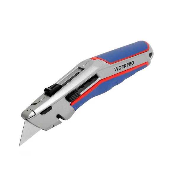 WORKPRO WP213015 Ağır Hizmet Alüminyum Gövde Otomatik Geri Çekilebilir Rötuş Maket Bıçağı + 5 Adet Yedek Bıçak ürün görseli 1