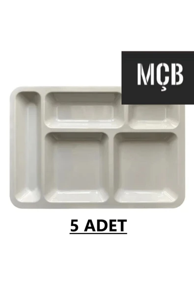 5 Adet 5 Gözlü Kırılmaz Plastik Tabldot Tabağı Beyaz Self Servis Tabildot Tabilot Tabak ürün görseli 1