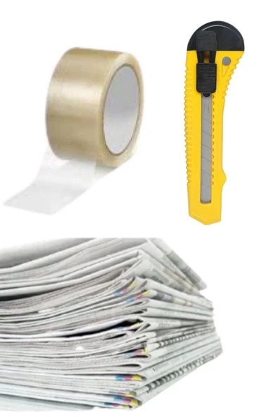 2 Kg Eski Okunmamış Temiz Gazete Kağıdı+100 Mt Koli Bandı+maket Bıçağı Ambalaj Taşınma Seti ürün görseli 1