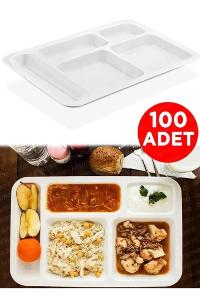 100 Adet Polikarbon Kırılmaz Tabldot Bölmeli Yemekhane Servis Tabağı ürün görseli 1
