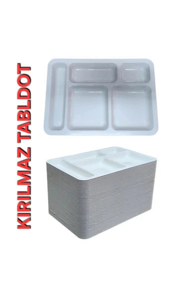 50 Adet 5 Gözlü Kırılmaz Plastik Tabldot Tabağı Beyaz Self Servis Tabildot Tabilot Tabak ürün görseli 1
