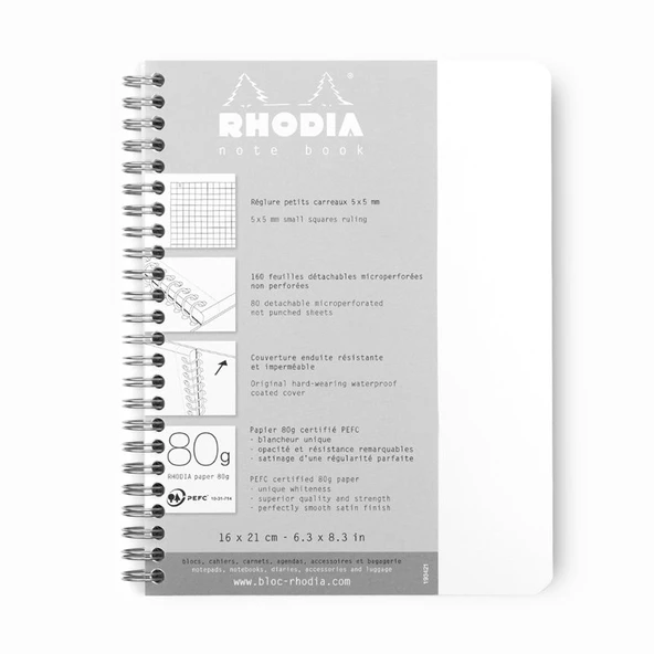 Rhodia Note Book Kareli Spiralli Defter Beyaz A5 ürün görseli 1
