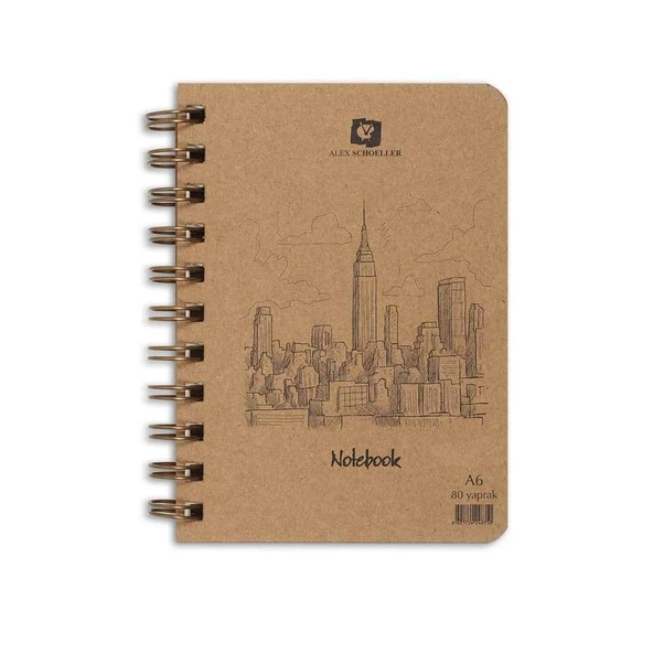 Alex Schoeller Defter Spiralli Kraft Sert Kapak 70 gr A6 80 Yaprak Çizgili ürün görseli 1