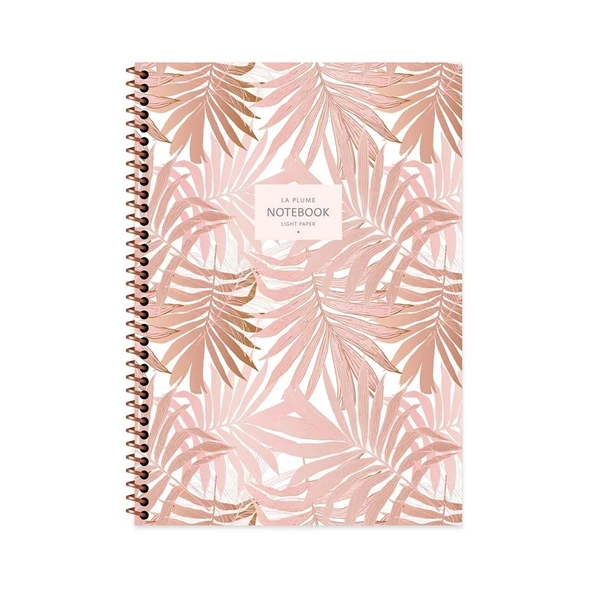 Keskin 16,5x22,5 Spiralli La Plume Leaves Karton Kapak 80 Yaprak Kareli Defter 385242-99 ürün görseli 1
