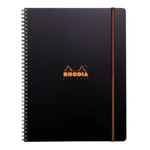 Rhodia Active Çizgili Defter Siyah İç Cepli Spiralli 90g 80 Yaprak 225x297mm ürün görseli 1