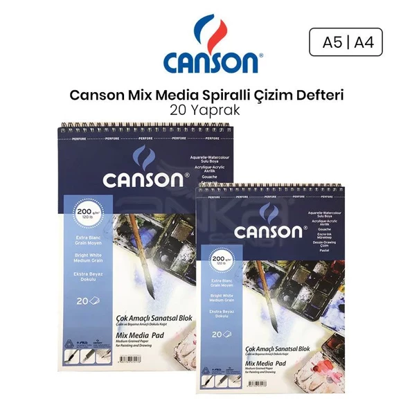 Canson Mix Media Spiralli Çizim Defteri 20 Yaprak 200g ürün görseli 1