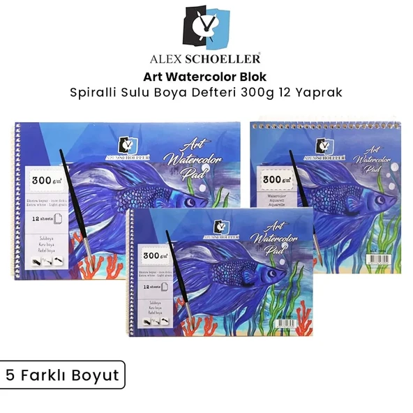 Alex Schoeller Art Watercolor Pad Spiralli Sulu Boya Defteri 300g 12 Yaprak ürün görseli 1