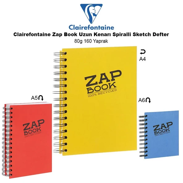 Clairefontaine Zap Book Uzun Kenarı Spiralli Sketch Defter 80g 160 Yaprak ürün görseli 1