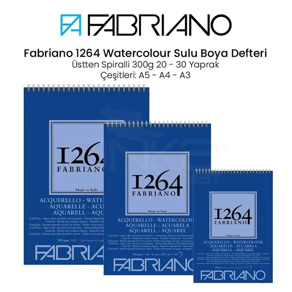 Fabriano 1264 Watercolour Sulu Boya Defteri Üstten Spiralli 300g ürün görseli 1