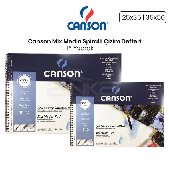 Canson Mix Media Spiralli Çizim Defteri 15 Yaprak 200g ürün görseli 1