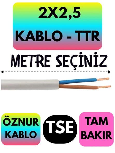 Öznur 2X2,5 TTR Kablo (Beyaz) Metre Seçenekli ürün görseli 1