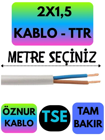 Öznur 2X1,5 TTR Kablo (Beyaz) Metre Seçenekli ürün görseli 1