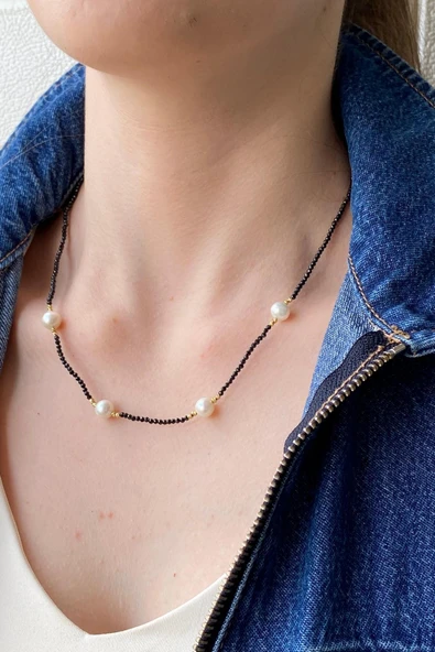 Kadın Doğal İnci Spinel Taş Kolye ürün görseli 1