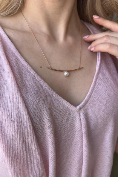 8,5 mm Tasarım Doğal İnci Kolye - Resim 7