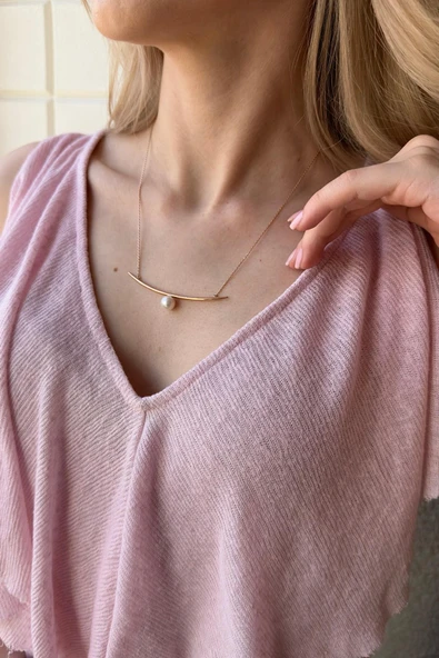 8,5 mm Tasarım Doğal İnci Kolye - Resim 3