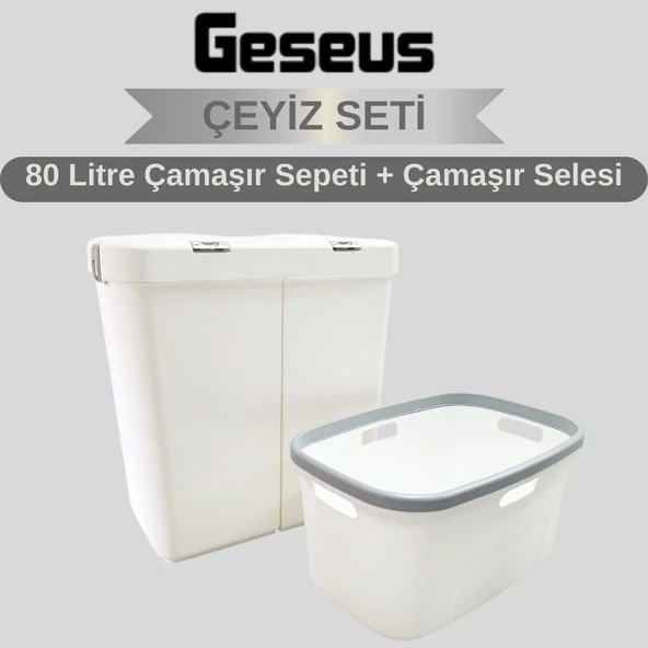 Gümüş Ikili Dokunmatik 80 Lt Çamaşır Sepeti+Çamaşır Selesi Çeyiz Seti-MT09 ürün görseli 1