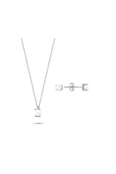 3,5 mm İncili Küpe Kolye İkili Set - Resim 8