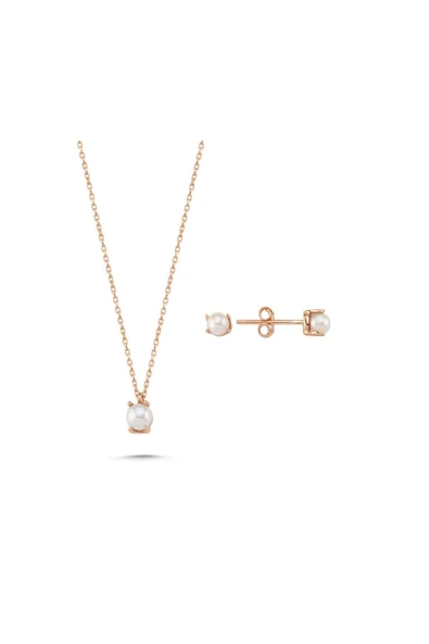 3,5 mm İncili Küpe Kolye İkili Set - Resim 7
