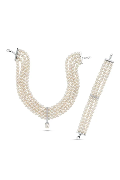 6,5 mm Choker Zirkon Taşlı Doğal İnci Kolye Bileklik İkili Set ürün görseli 1