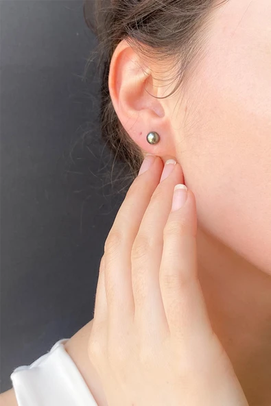 6,5 mm Siyah İnci Küpe - Resim 2