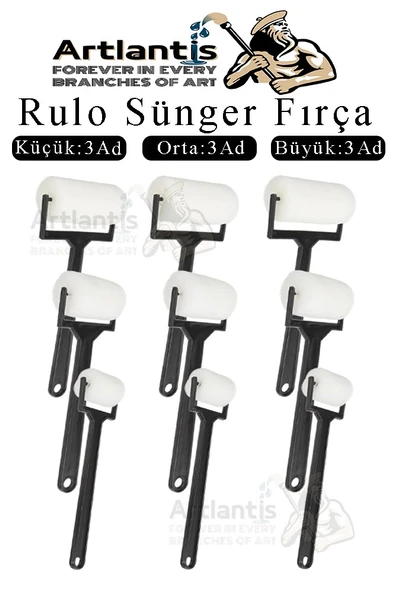 Sünger Rulo Fırça 9 lu 1 Paket Siyah Plastik Saplı Boyama Süngeri Sanatsal Sünger Boya Fırçası Parmak Guaj Akrilik Boya ürün görseli 1