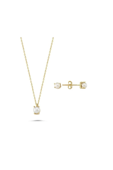 3,5 mm İncili Küpe Kolye İkili Set - Resim 6