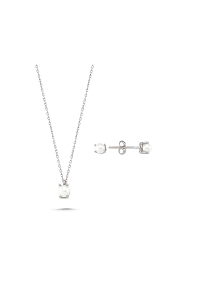 3,5 mm İncili Küpe Kolye İkili Set - Resim 5