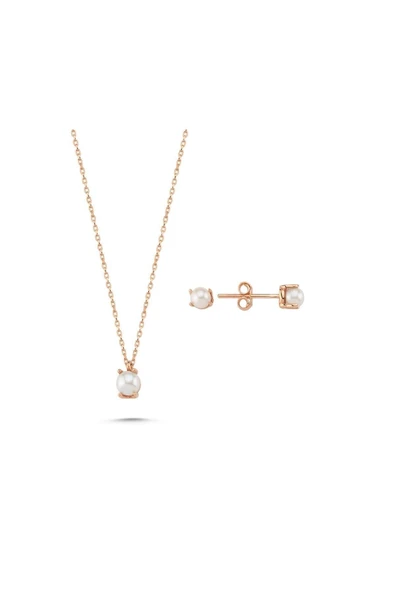 3,5 mm İncili Küpe Kolye İkili Set - Resim 4