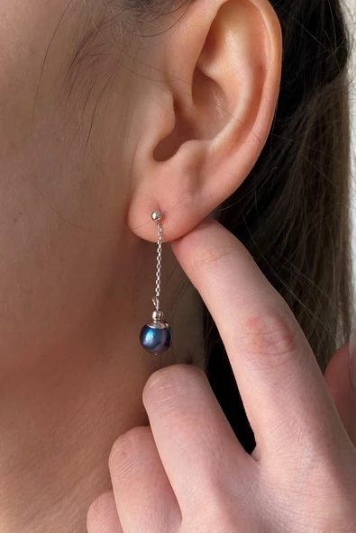 8,5 mm Asansörlü Yarı Doğal İnci Yarı Zincir Kadın Küpe Kolye Bileklik Üçlü Set ürün görseli 1