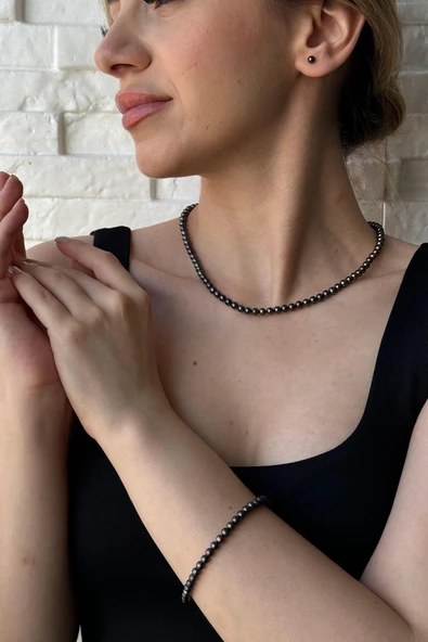 5,5 mm Siyah Doğal İnci Kolye - Resim 2