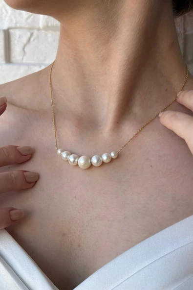 10,5 mm Süzme Doğal İnci Kolye Bileklik İkili Set ürün görseli 1
