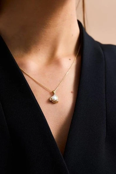 6,5 mm Zirkon Taşlı Doğal İnci Kolye ürün görseli 1