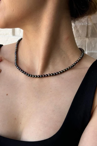 5,5 mm Siyah Doğal İnci Kolye ürün görseli 1